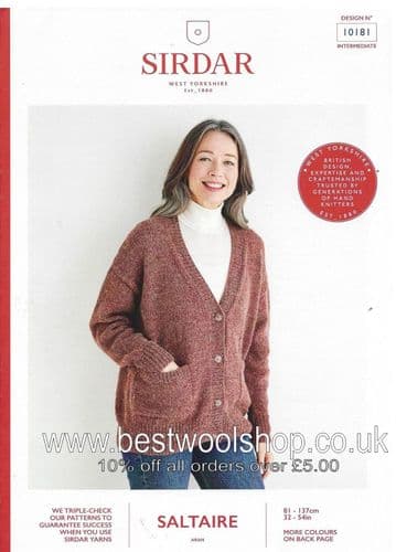 10181 PDF SIRDAR SALTAIRE ARAN CARDIGAN KNITTING PATTERN 32"- 54"