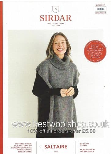 10182 PDF SIRDAR SALTAIRE ARAN ROLL NECK TUNIC KNITTING PATTERN 32"- 54"