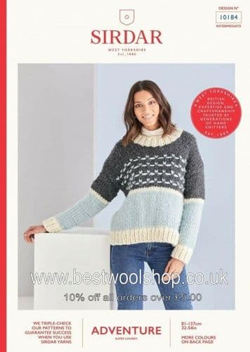 10184 PDF SIRDAR ADVENTURE SUPER CHUNKY UNISEX SWEATER KNITTING PATTERN 32"- 54"
