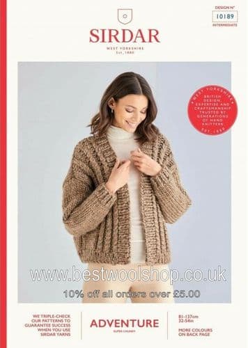 10189 PDF SIRDAR ADVENTURE SUPER CHUNKY CARDIGAN KNITTING PATTERN 32"- 54"