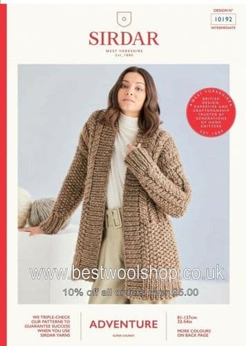 10192 PDF SIRDAR ADVENTURE SUPER CHUNKY CARDIGAN KNITTING PATTERN 32"- 54"