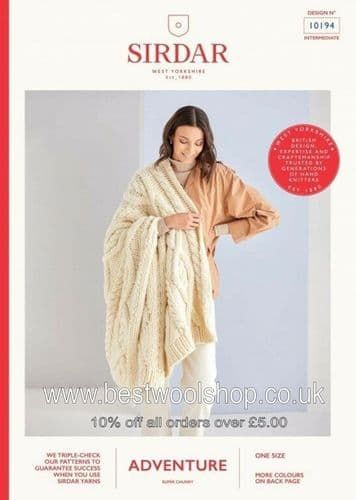 10194 PDF SIRDAR ADVENTURE SUPER CHUNKY BLANKET KNITTING PATTERN ONE SIZE
