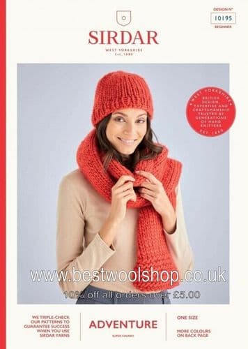 10195 PDF SIRDAR ADVENTURE SUPER CHUNKY UNISEX HAT & SCARF KNITTING PATTERN ONE SIZE
