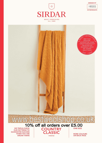 10232 PDF SIRDAR COUNTRY CLASSIC WORSTED ARAN DIAMOND TEXTURED BLANKET KNITTING PATTERN