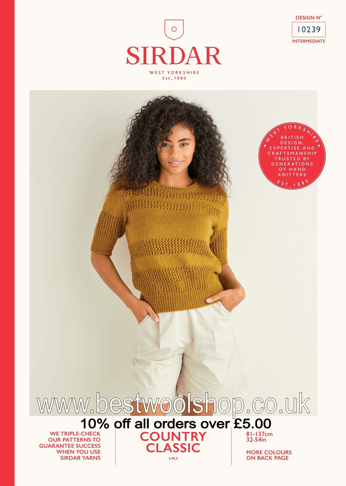 10239 PDF SIRDAR COUNTRY CLASSIC 4PLY LACE PANELLED TOP KNITTING