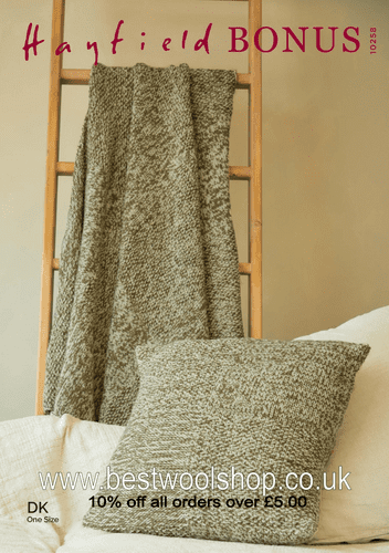 10258 PDF HAYFIELD BONUS DK CHECK TEXTURED BLANKET & CUSHION KNITTING PATTERN