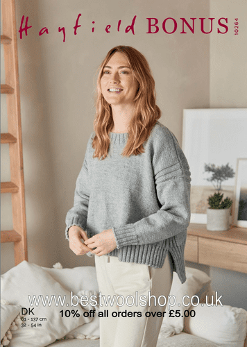 10264 PDF HAYFIELD BONUS DK BOXY STEPPED HEM SWEATER KNITTING PATTERN 32"-54"