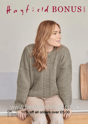 10265 PDF HAYFIELD BONUS DK SLOUCHY CABLE SWEATER KNITTING PATTERN 32"-54"