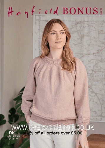 10271 PDF HAYFIELD BONUS DK YOKE GATHERED SWEATER KNITTING PATTERN 32"-54"