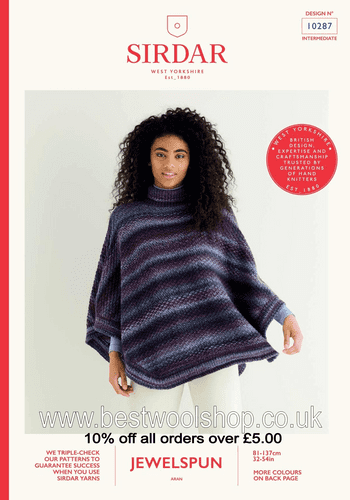 10287 PDF SIRDAR JEWELSPUN ARAN PONCHO KNITTING PATTERN 32"- 54"