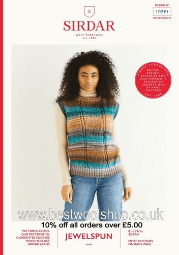 10291 PDF SIRDAR JEWELSPUN ARAN TANK TOP KNITTING PATTERN 32"- 54"