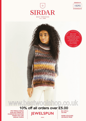 10292 PDF SIRDAR JEWELSPUN ARAN CABLED BIB KNITTING PATTERN 32"- 54"