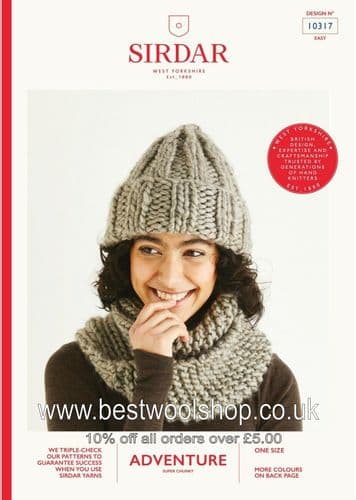 10317 PDF SIRDAR ADVENTURE SUPER CHUNKY HAT & COWL KNITTING PATTERN ONE SIZE