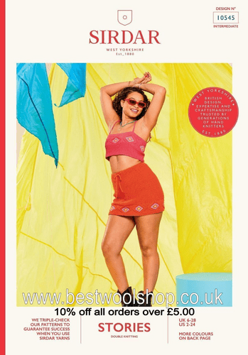 10545 SIRDAR  STORIES DK TOP & SKIRT KNITTING PATTERN - UK DRESS SIZE 6-28