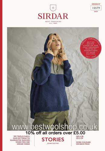 10579 PDF SIRDAR STORIES DK HOODIE KNITTING PATTERN CHEST SIZE 32"-54"