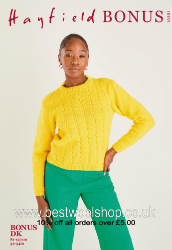 10591 PDF HAYFIELD BONUS DK SWEATER KNITTING PATTERN 32"- 54"