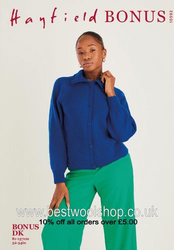 10592 HAYFIELD BONUS DK CARDIGAN KNITTING PATTERN 32"- 54"