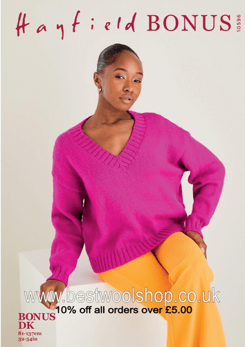 10596 HAYFIELD BONUS DK SWEATER KNITTING PATTERN 32"- 54"