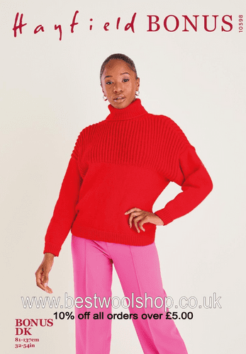 10598 HAYFIELD BONUS DK SWEATER KNITTING PATTERN 32"- 54"