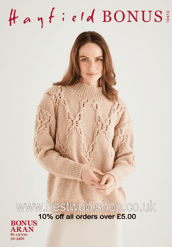 10610 HAYFIELD BONUS ARAN SWEATER KNITTING PATTERN CHEST SIZE 32 54