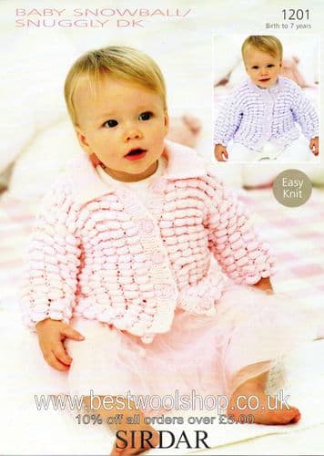 1201 SIRDAR SNUGGLY BABY SNOWBALL & SNUGGLY DK CARDIGAN KNITTING PATTERN 0 -7 YEARS