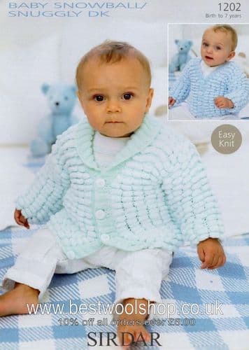 1202 SIRDAR BABY SNOWBALL & SNUGGLY DK CARDIGAN KNITTING PATTERN 0 -7 YEARS