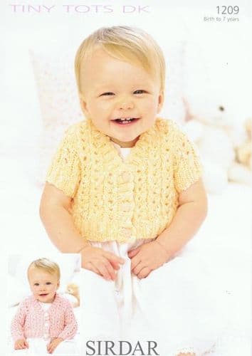 1209 SIRDAR TINY TOTS DK LONG & SHORT SLEEVED CARDIGAN KNITTING PATTERN 0 -7 YEARS