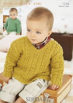 1238 SIRDAR SNUGGLY DK CABLED SWEATER KNITTING PATTERN 0 - 7 YEARS
