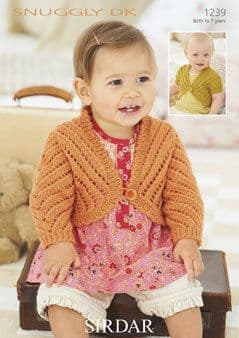 1239 SIRDAR SNUGGLY DK LONG & SHORT SLEEVE BOLERO CARDIGAN KNITTING PATTERN 0 - 7 YEARS