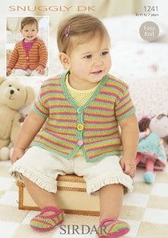 1241 SIRDAR SNUGGLY DK  CARDIGAN & SHOES KNITTING PATTERN 0 - 7 YEARS