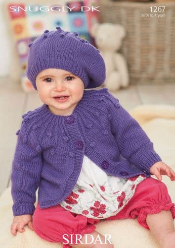 1267 PDF SIRDAR SNUGGLY DK CARDIGAN & BERET KNITTING PATTERN 0 TO 7 YEARS