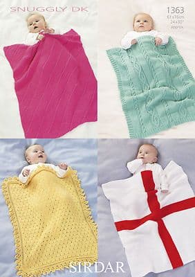 1363 SIRDAR SNUGGLY DK BLANKETS KNITTING PATTERN - SIZE 24" X 30" APPROX