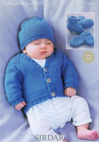 1365 PDF SIRDAR SNUGGLY DK CARDIGAN HAT BOOTEES MITTENS KNITTING PATTERN 0 TO 7 YEARS