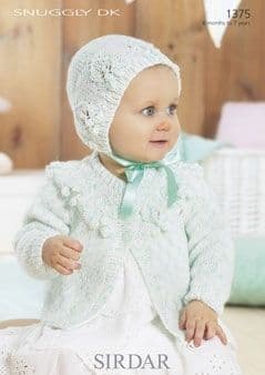 1375 - SIRDAR SNUGGLY DK CARDIGAN & BONNET KNITTING PATTERN - TO FIT 6 MONTHS TO 7 YEARS