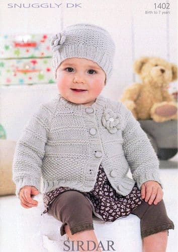 1402 PDF SIRDAR SNUGGLY DK CARDIGAN & HAT KNITTING PATTERN 0 TO 7 YEARS