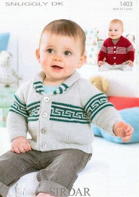 1403 - SIRDAR SNUGGLY DK CARDIGANS KNITTING PATTERN - TO FIT 0 TO 7 YEARS