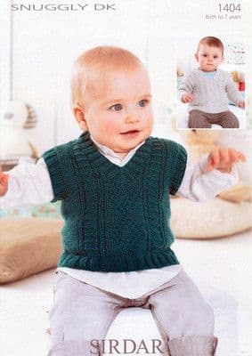 1404 - SIRDAR SNUGGLY DK SWEATER & TANK TOP KNITTING PATTERN - TO FIT 0 TO 7 YEARS
