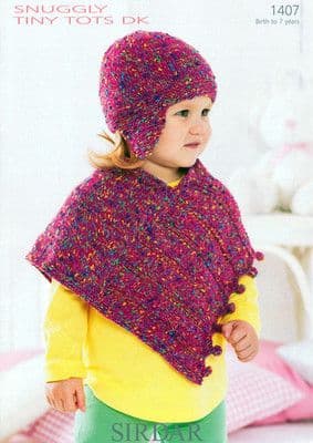 1407 SIRDAR TINY TOTS DK PONCHO HELMET KNITTING PATTERN TO FIT TO  YEARS