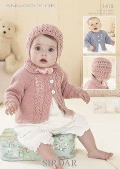 1418 SIRDAR SNUGGLY DK CARDIGAN & BONNET KNITTING PATTERN  0 -7 YEARS - HAT 0 - 2 YEARS