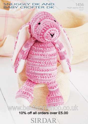 1456 PDF SIRDAR SNUGGLY DK & BABY CROFTER DK BUNNY KNITTING PATTERN HEIGHT 15.5"