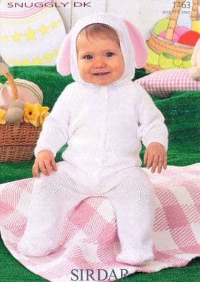 1463 - SIRDAR SNUGGLY DK BUNNY HOODED ALL-IN-ONE KNITTING PATTERN - TO FIT 0 TO 2 YEARS