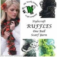 1470 - BLACK BROWN MIX - STYLECRAFT RUFFLES FISHNET SCARF YARN ONE BALL SCARF YARN - 100G BALL - PATTERN INCLUDED