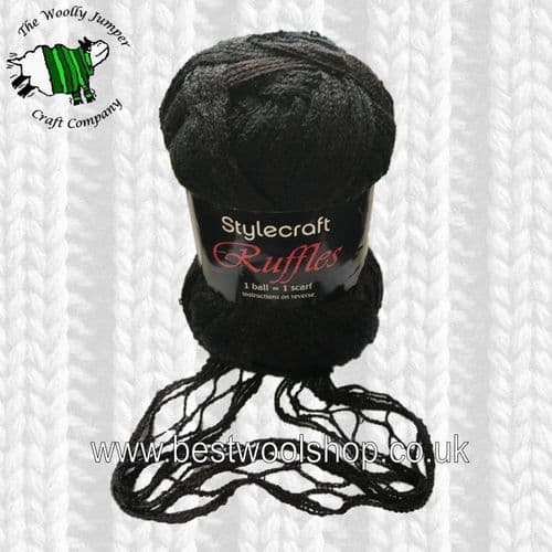 1470 - BLACK BROWN MIX - STYLECRAFT RUFFLES FISHNET SCARF YARN ONE BALL SCARF YARN - 100G BALL - PATTERN INCLUDED