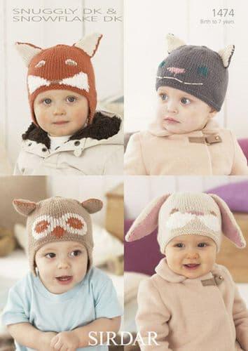 1474 - SIRDAR SNUGGLY DK HAT & HELMET KNITTING PATTERN - TO FIT 0 TO 7 YEARS