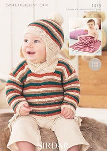 1475 - SIRDAR SNUGGLY DK SWEATER HELMET BLANKET KNITTING PATTERN - 0 TO 7 YEARS