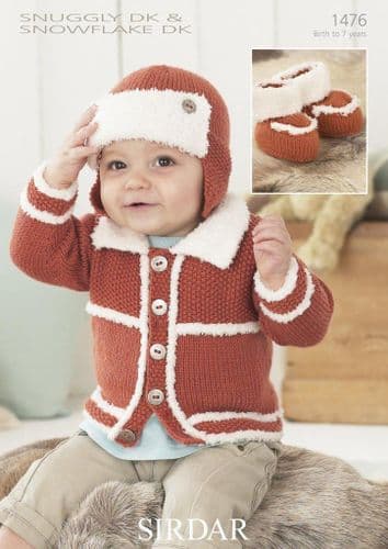 1476 PDF SIRDAR SNUGGLY DK JACKET HELMET BOOTEES KNITTING PATTERN 0 TO 7 YEARS