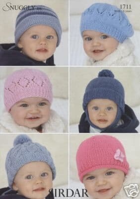 1711 PDF SIRDAR SNUGGLY DK WASH N WEAR DK HAT HELMET BERET & BEANIE KNITTING PATTERN 0 TO 6 YEARS