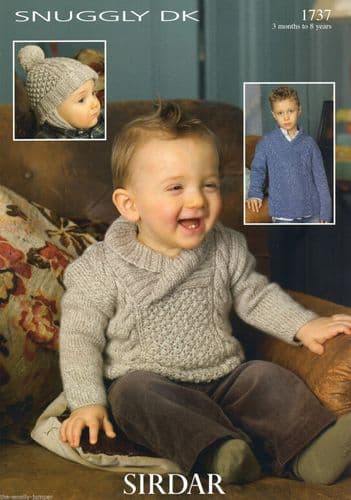 1737 SIRDAR DK ARAN STYLE SWEATER & HELMET KNITTING PATTERN - 3 MONTHS TO 8 YEARS