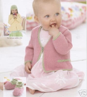 1762 - SIRDAR SNUGGLY DK CARDIGAN & SHOES - TO FIT  0-7 years