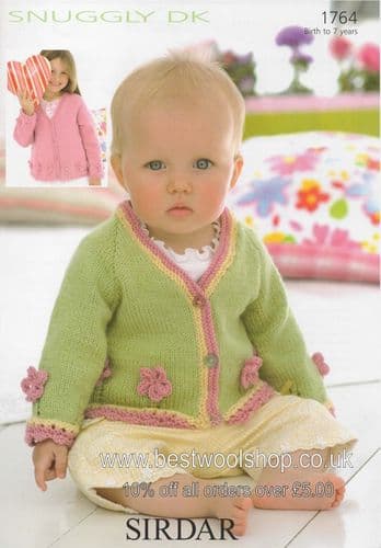 1764 SIRDAR SNUGGLY DK CARDIGAN KNITTING PATTERN 0 - 7 YEARS